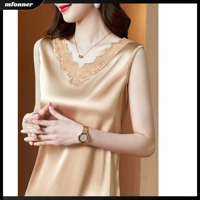 Áo Satin Sát Nách Dáng Rộng Màu Sắc Thời Trang Mùa Hè Cho Nữ Có Size Lớn