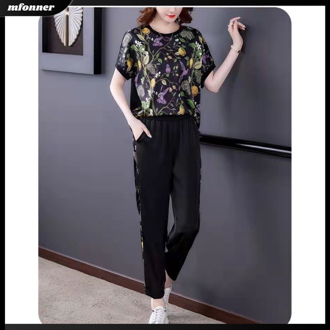 Set Đồ Mùa Hè 2 Món Gồm Áo Croptop Tay Cộc Dáng Rộng + Quần Dài Cho Nữ