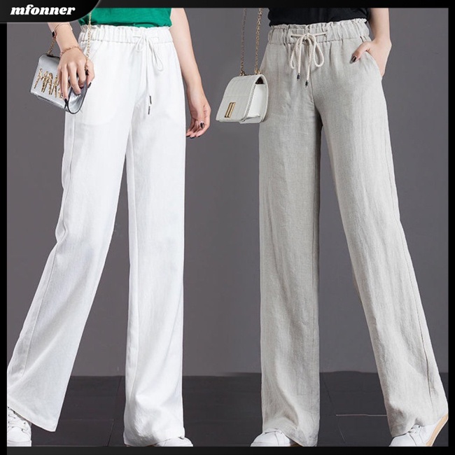 Quần Dài Nữ Ống Rộng Lưng Cao Màu Trơn Thời Trang