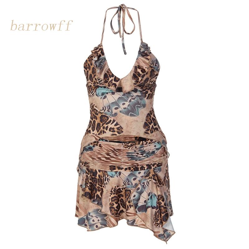 Bộ Áo 2 Dây Cổ V Hở Lưng Phối Bèo + Quần Short Thời Trang Mùa Hè Quyến Rũ Cho Nữ