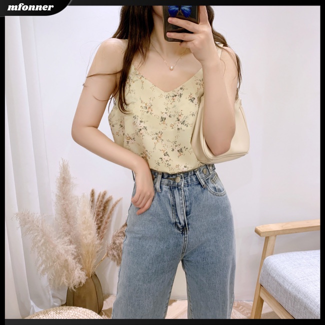 Áo Chiffon Hai Lớp Cổ Chữ V In Họa Tiết Hoa Thời Trang Dành Cho Nữ