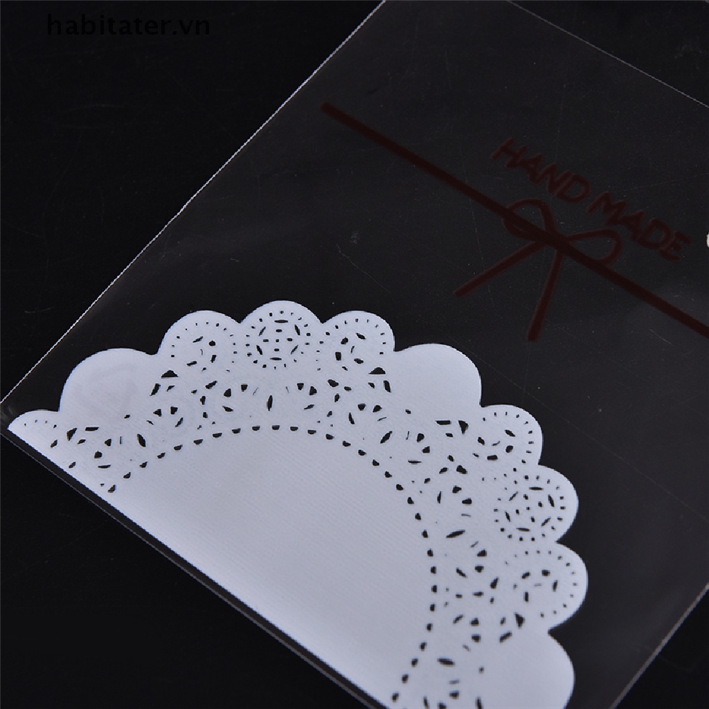 Set 100 Túi Giấy Bóng Kính Phối Ren Dùng Để Đựng Bánh Kẹo Tiện Dụng