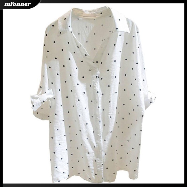 Áo Sơ Mi Nữ Tay Lửng Cổ Chữ V Họa Tiết Chấm Bi Thời Trang