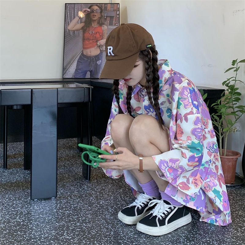 Áo Sơ Mi Tay Ngắn Dáng Rộng In Họa Tiết Hoa Phong Cách Hàn Quốc Thời Trang Cho Nữ