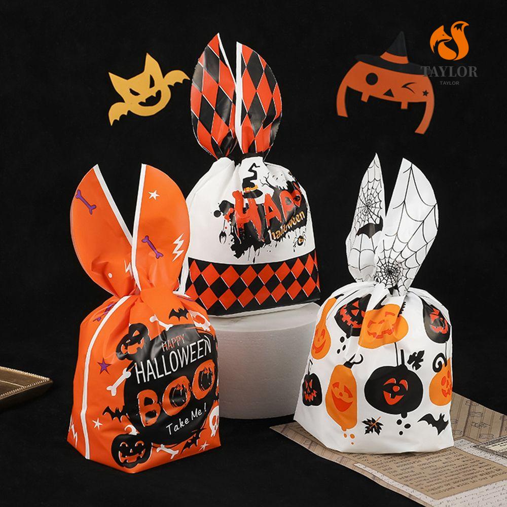 Set 50 túi đựng bánh kẹp hình tai thỏ in họa tiết trang trí lễ hội Halloween độc đáo