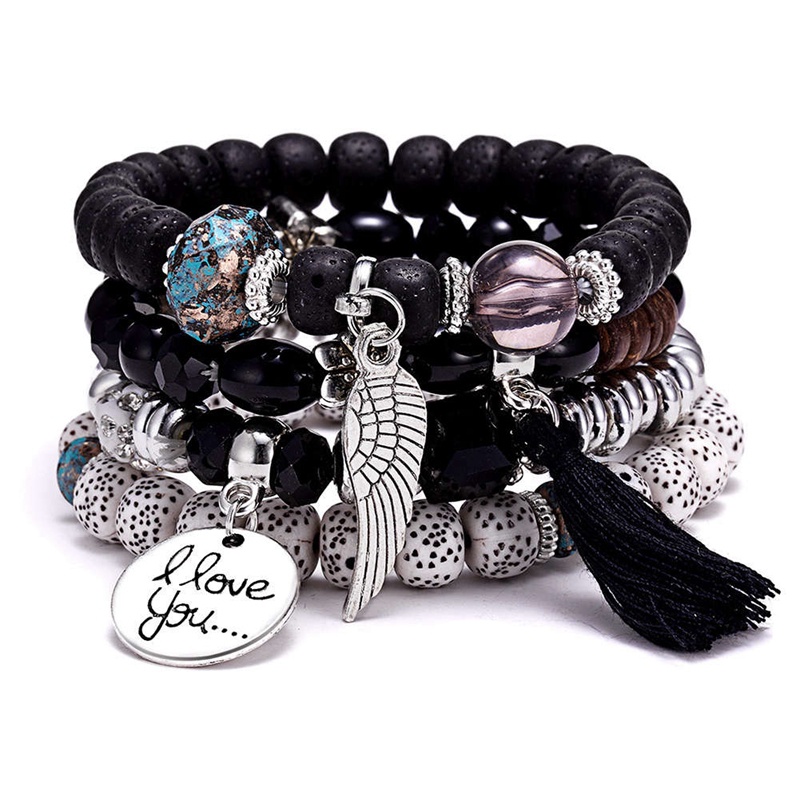 Bộ 4 Vòng Tay Da PU Đính Đá Pha Lê Phong Cách Cổ Điển Thời Trang Cho Nữ