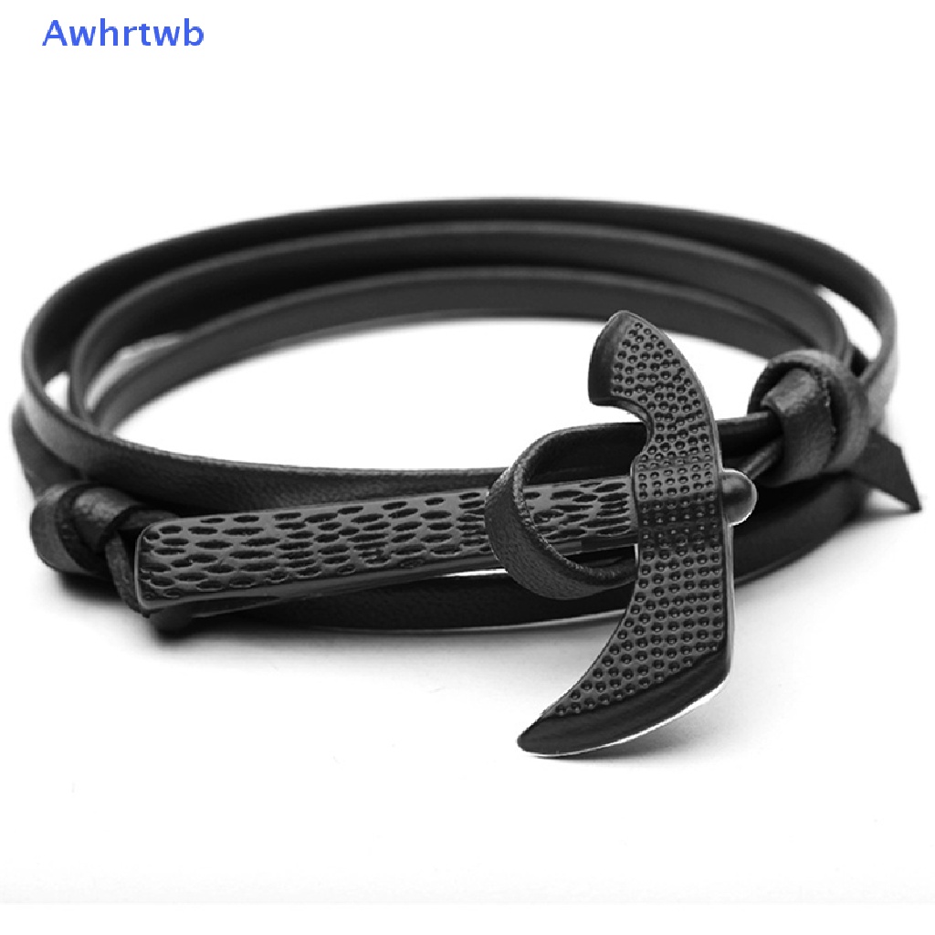 Awhrtwb Vòng Tay Da Đen Phối Móc Kim Loại Thể Thao Thời Trang Mới Cho Nam