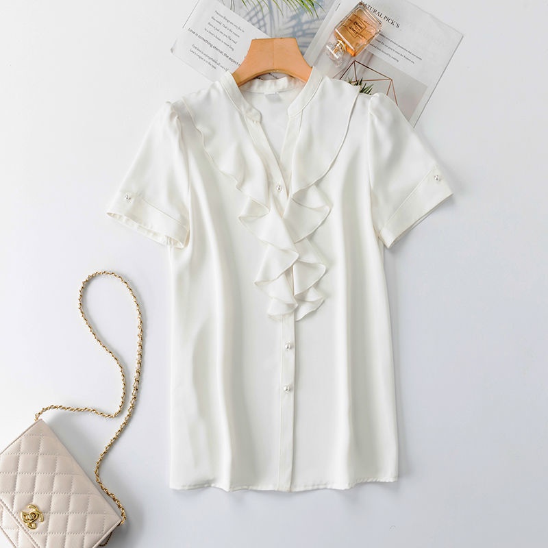 Áo Sơ Mi Chiffon Tay Ngắn Cổ Chữ V Dáng Rộng Phong Cách Hàn Quốc Thời Trang Mùa Hè Cho Nữ