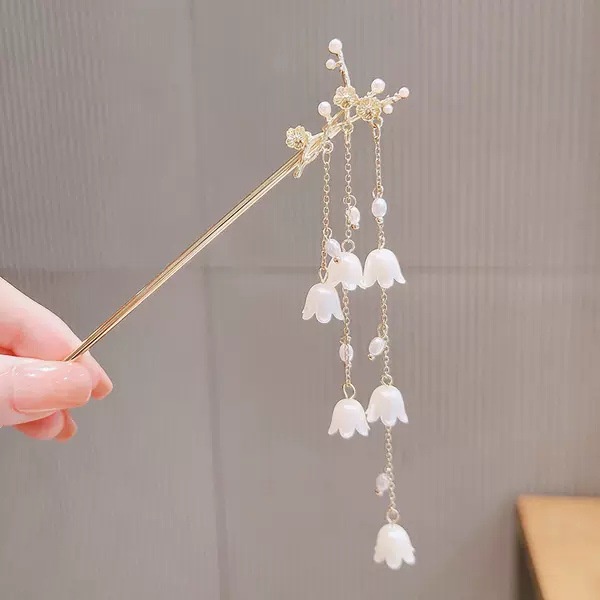 Trâm Cài Tóc Tua Rua Hoa Lily Ngọc Trai Rung Phong Cách Hán Phục Mùa Hè Cho Nữ