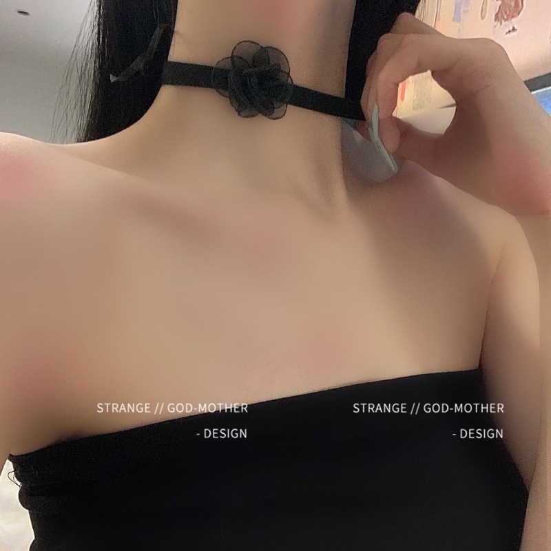 Vòng Cổ Thắt Dây Không Khóa Hình Hoa Trà Phong Cách Retro Hàn Quốc Ngọt Ngào