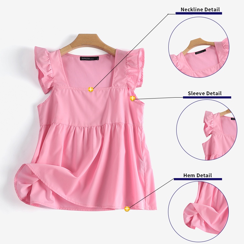 Áo kiểu ZANZEA cổ vuông nhún bèo phong cách Hàn Quốc thời trang cho nữ