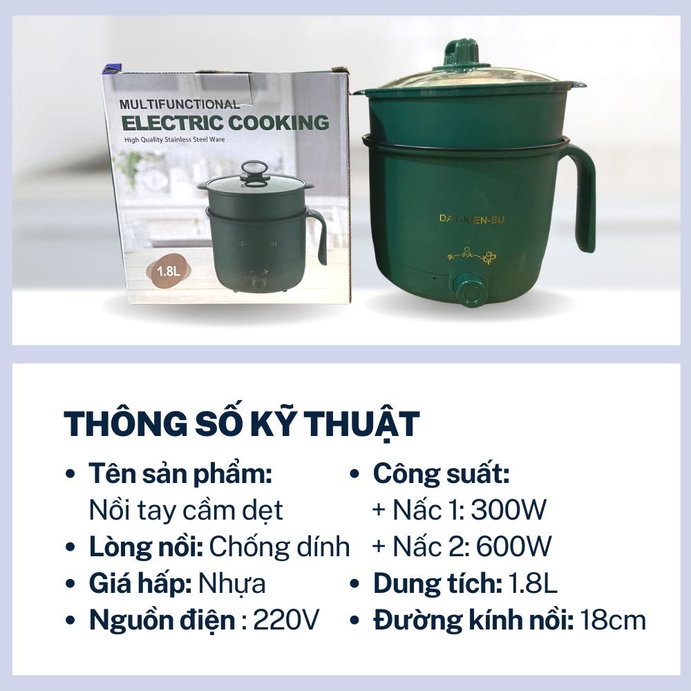 💥Ca Nấu Mì, Nấu Cơm Đa Năng Có Tay Cầm 1,8L - Nồi Lẩu Điện Mini Kèm Giá Hấp .