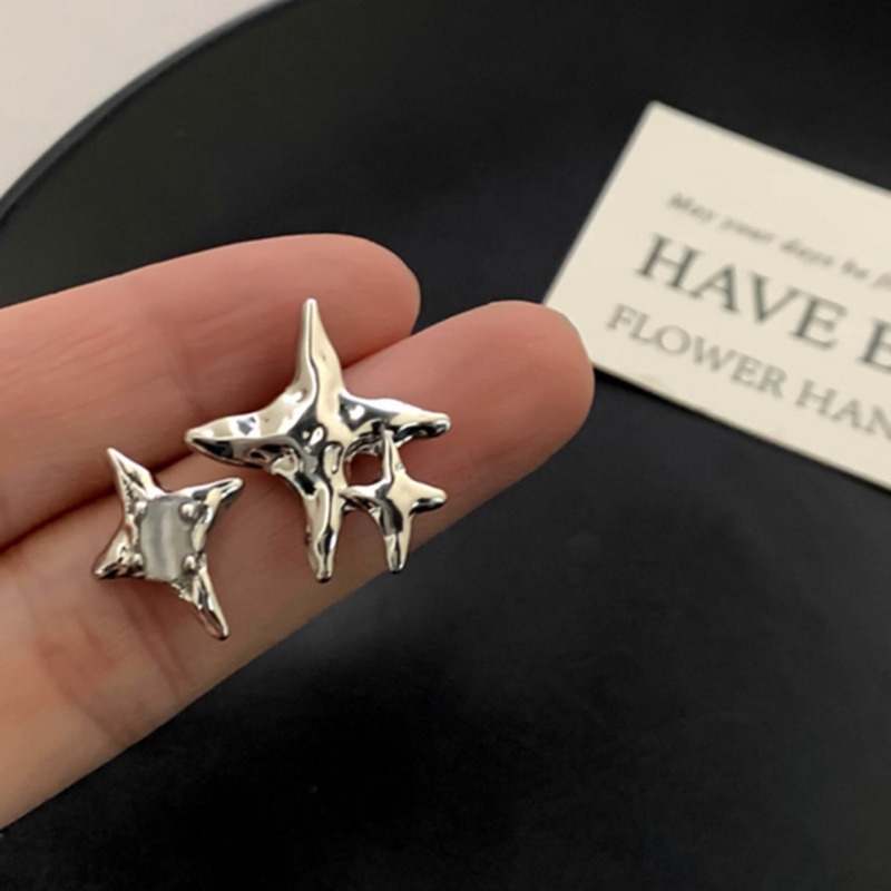 Khuyên Tai Ngôi Sao Bằng Kim Loại Dạng Lỏng Không Đối Xứng Phong Cách Hàn Quốc Sang Trọng Cho Nam Và Nữ