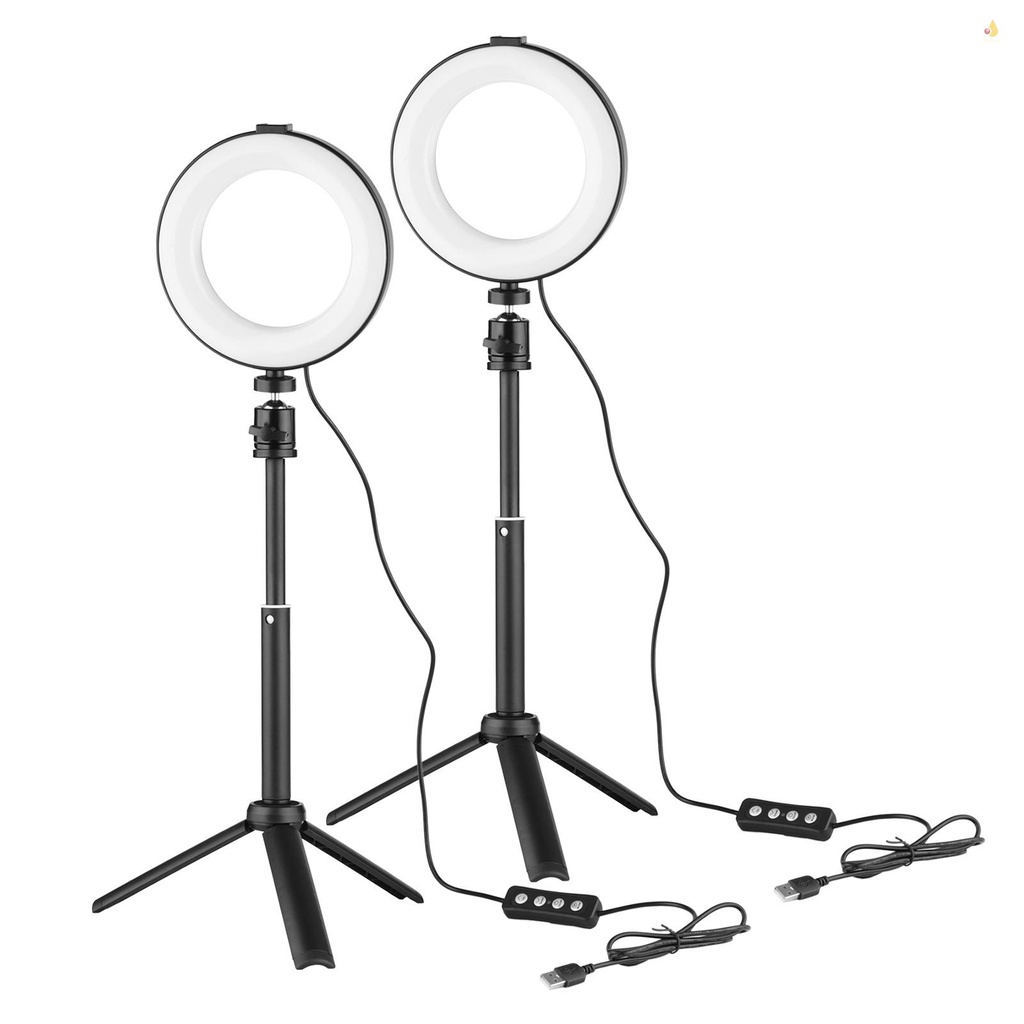 Vòng Đèn LED Andoer 6 Inch 2 * 3200K-6500K Có Thể Điều Chỉnh Độ Sáng + 2 * Tripod Để Bàn + 2 * Đầu Bi Kim Loại Dẻo Cho Dạy Trực Tuyến