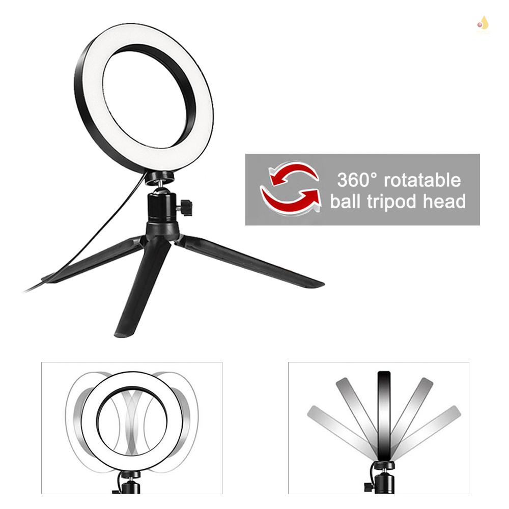 Vòng Đèn LED 6inch 3 Màu 3500-6500K 10 Mức Độ Điều Chỉnh Được Kèm Giá Đỡ Điện Thoại Và Gậy Ba Chân Hỗ Trợ Quay Video YouTube Trang Điểm