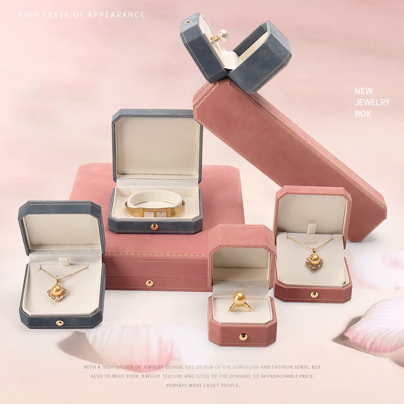 Hộp Đựng Trang Sức Giả Da Hình Bát Giác Có Khóa Kim Loại