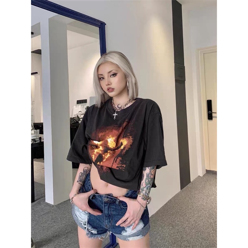 Ram-mstein &amp; - Áo Thun Tay Ngắn Họa Tiết Ngọn Lửa Nước Rửa Phong Cách retro Đường Phố Mới Nhất Đức Cho Nam Và Nữ