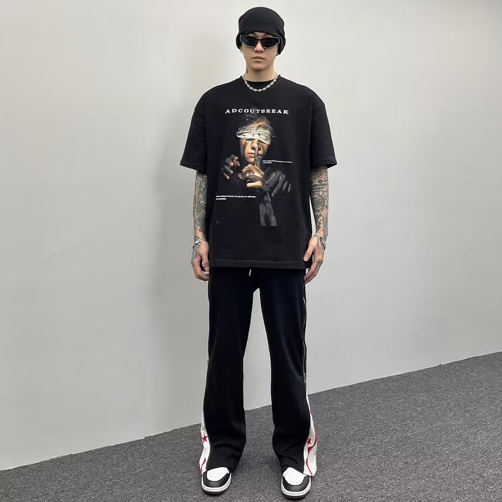 Quần Dài Ống Rộng Phối Khóa Kéo Họa Tiết Ngôi Sao Thời Trang Cho Nam