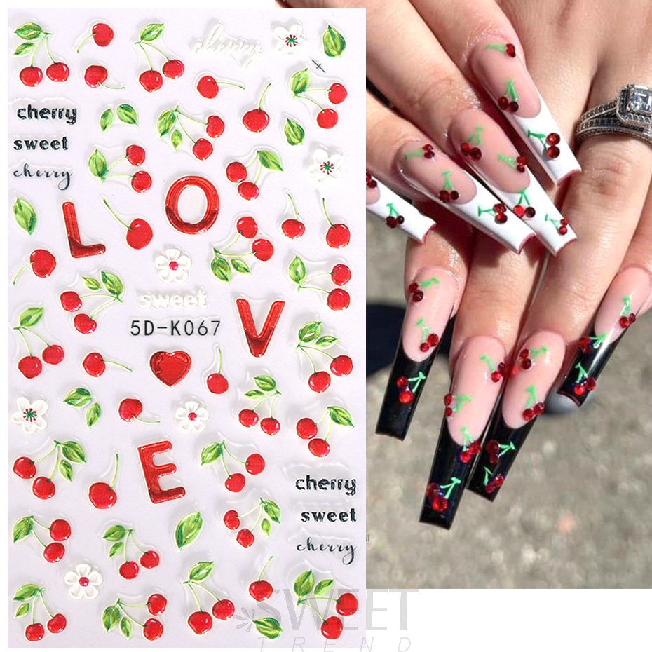 5d Chanh Dập Nổi Dán Móng Tay Anh Đào Dâu Dưa Hấu Trái Cây Mùa Hè Khắc Đề Can Làm Móng Tay Trang Trí