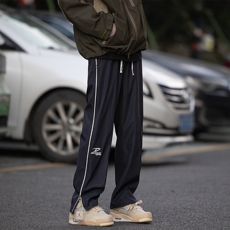 Quần Dài Ống Đứng Phối Khóa Kéo Phong Cách Retro Đường Phố Mỹ Cá Tính Cho Nam