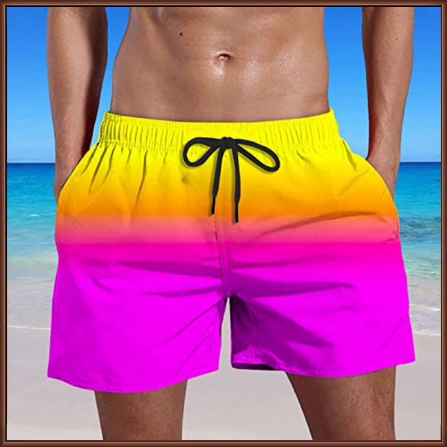 Quần Short Rút Dây Đi Biển Mùa Hè In Họa Tiết Màu Gradient Mau Khô Cho Nam