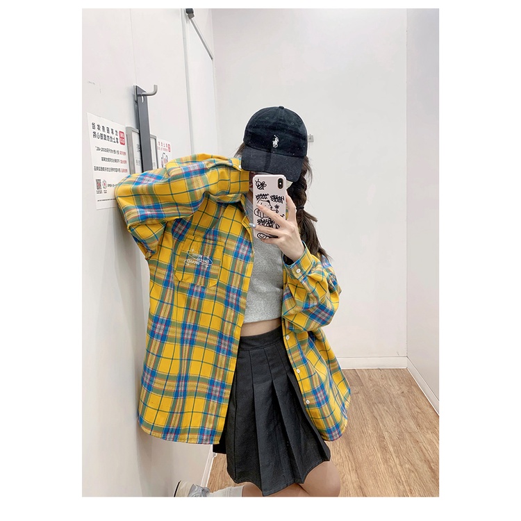 Áo Sơ Mi Tay Ngắn Họa Tiết Kẻ Sọc Màu Vàng Phong Cách Cổ Điển Thời Trang Xuân Thu 2023 Cho Nam Và Nữ