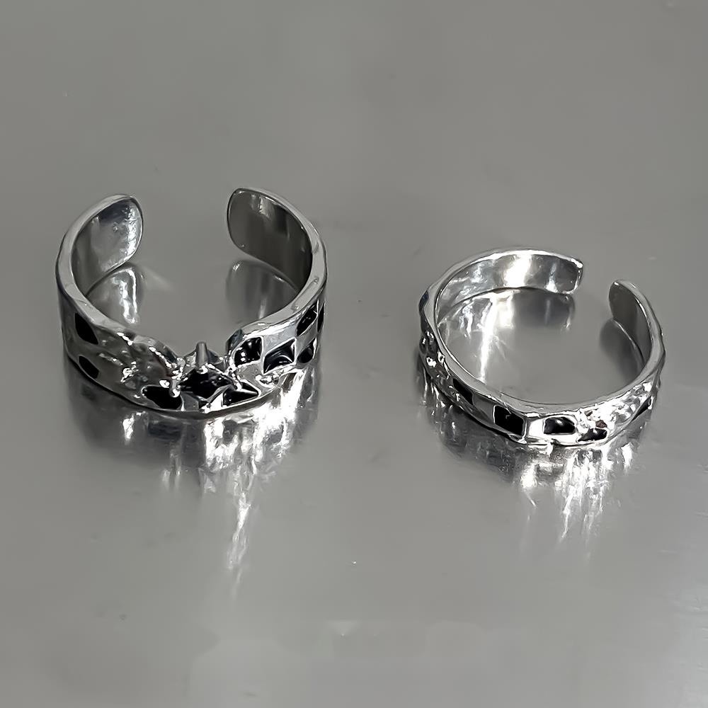 Nhẫn Hở Họa Tiết Caro Phong Cách hip hop Hàn Quốc Cổ Điển Có Thể Điều Chỉnh Cho Nam Và Nữ