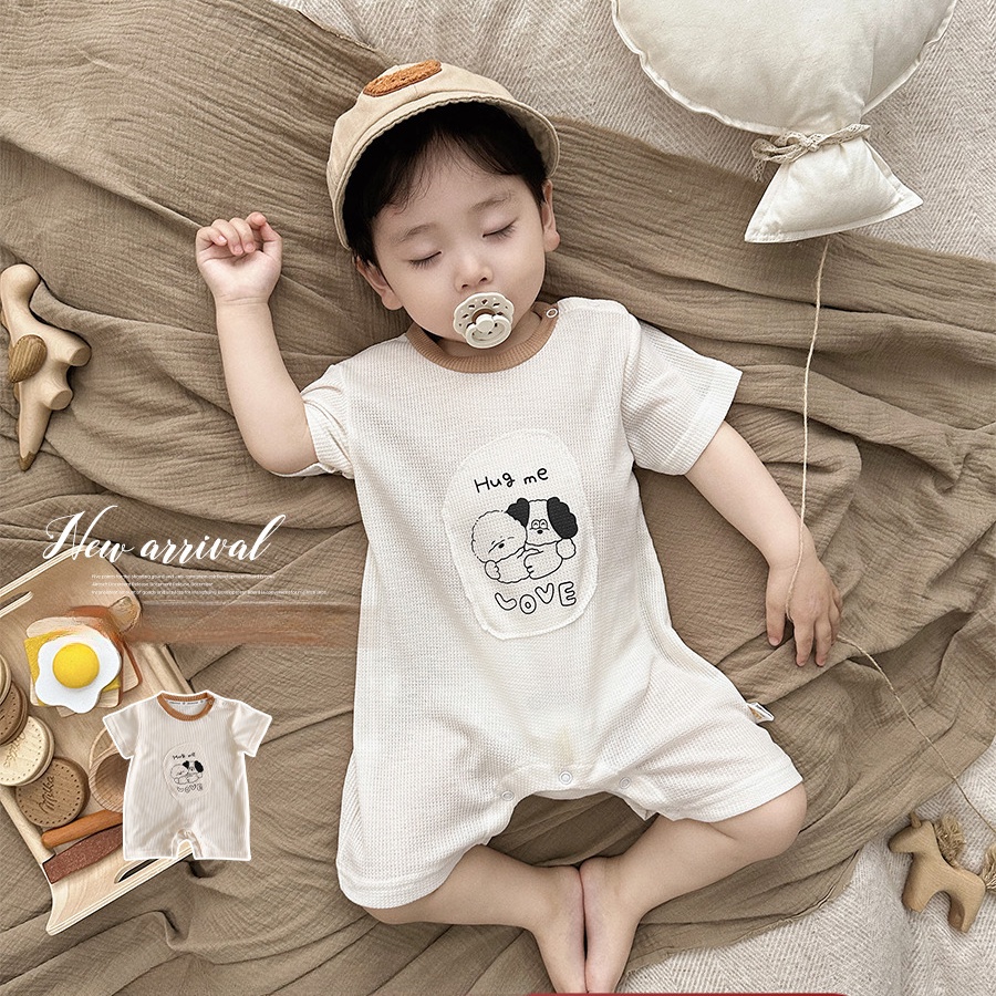Áo Liền Quần Ngắn Tay In Hình Bánh Waffle Thời Trang Mùa Hè Dành Cho Trẻ Nhỏ Mới Sinh