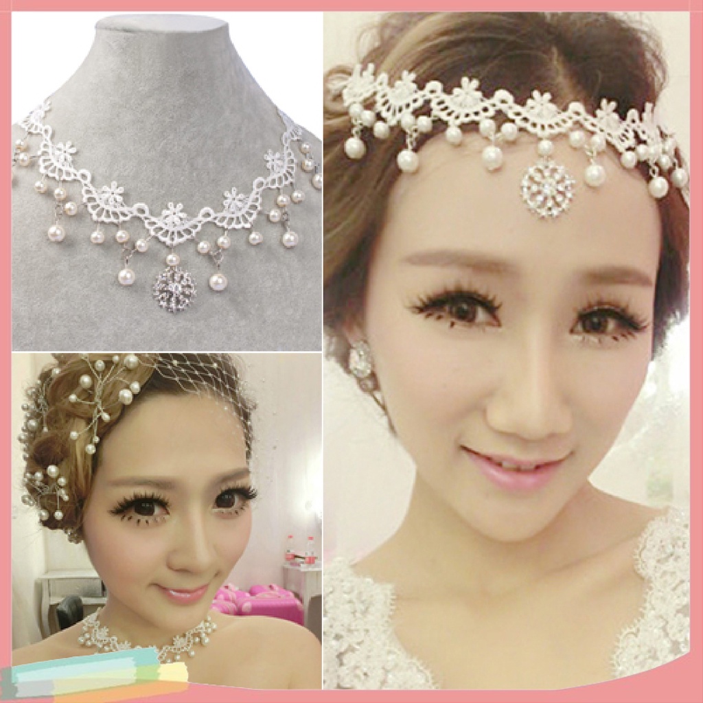 Vòng Cổ Choker Phối Ren Đính Ngọc Trai Giả Xinh Xắn Cho Nữ