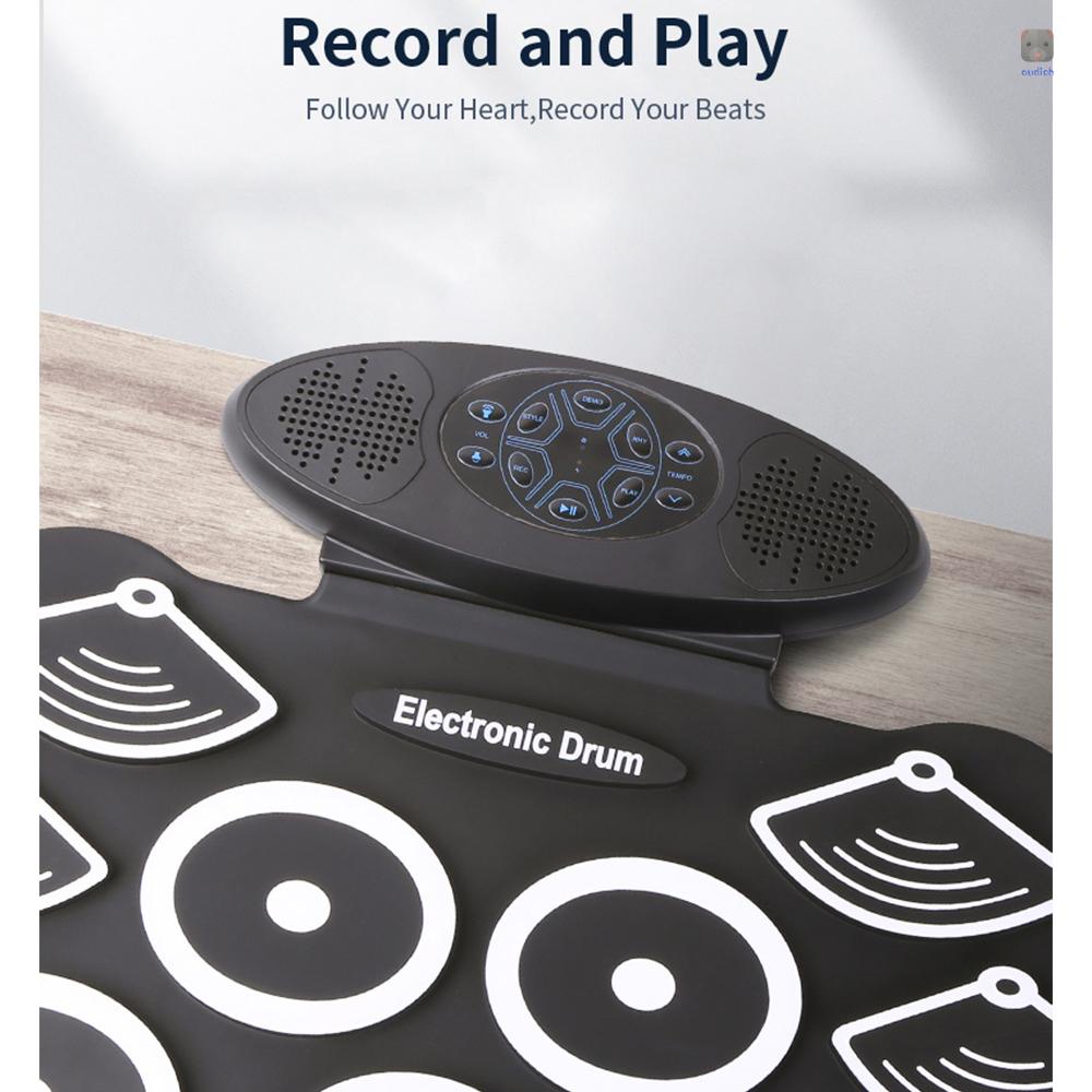 Bộ Trống Cuộn Điện Tử 9 Đệm Silicone Tích Hợp 2 Loa Đa Năng Có Thể Sạc Lại Hỗ Trợ Ghi Âm / Chức Năng Ghi Âm