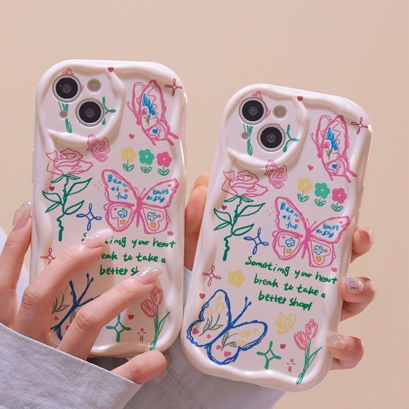 ✅Ốp Điện Thoại Mềm Họa Tiết Hoa Hồng Và Bướm Cho Iphone 14pro 13Pro1211 Xsmax plus 8 L8RP