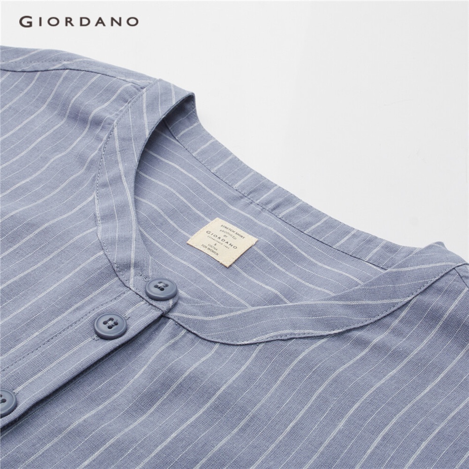 GIORDANO WOMEN Linen cotton elbow-length sleeve loose shirt 05343459
