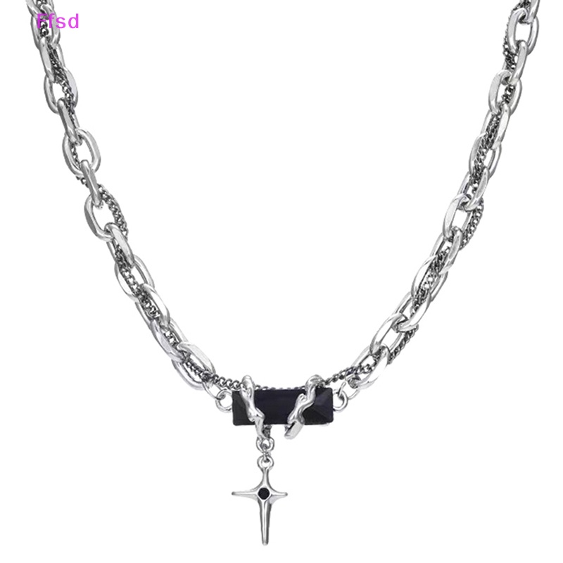 {Ffsd} Vòng Cổ Choker Bằng Thép Titan Đính Đá Zircon Đen Phong Cách Punk Hàn Quốc Vintage Cá Tính Dành Cho Nam Nữ