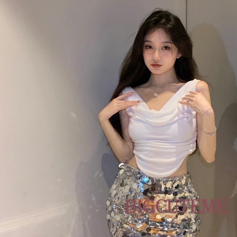 Áo Thun Crop Top Trễ Vai Ôm Dáng Màu Trơn Không Đối Xứng Cho Nữ