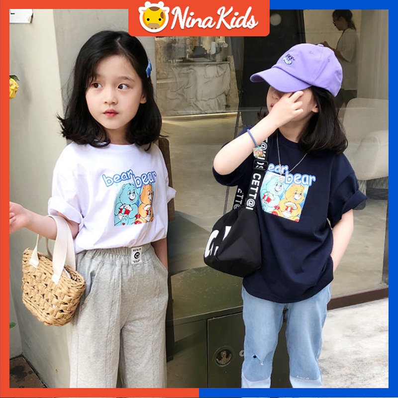 Áo Thun Bé Gái In Hình Gấu Phong Cách Hàn Quốc 1-8 Tuổi