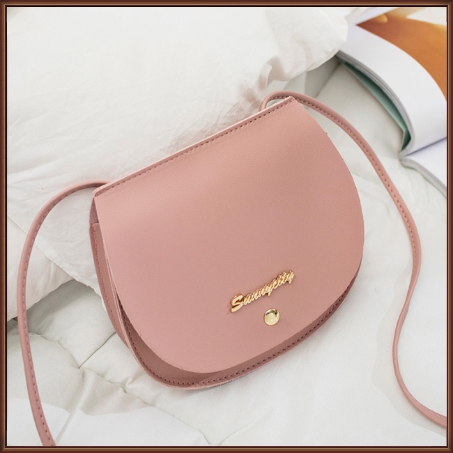 Túi Da PU Tròn Đeo Chéo Mini Màu Trơn Đơn Giản Cho Nữ