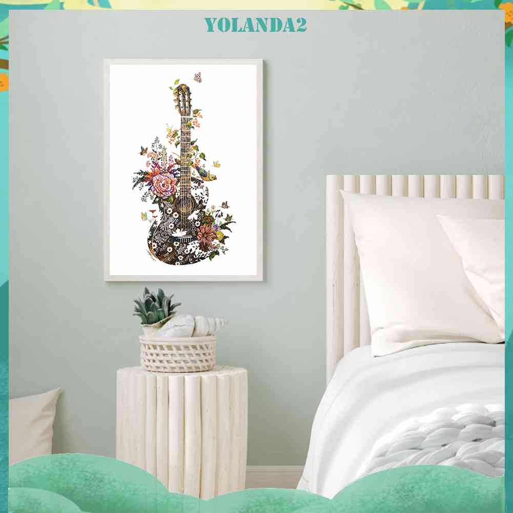 Tranh Đính Đá Kim Cương Toàn Bộ 5D DIY Hình Vẽ Đàn Ghita Và Hoa