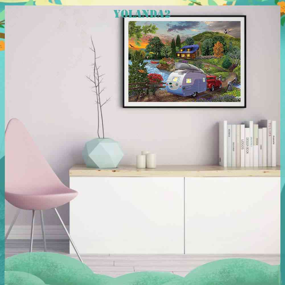 Bộ Tranh Đính Đá 5D Toàn Diện Họa Tiết Hồ Cắm Trại Độc Đáo DIY Dùng Trang Trí