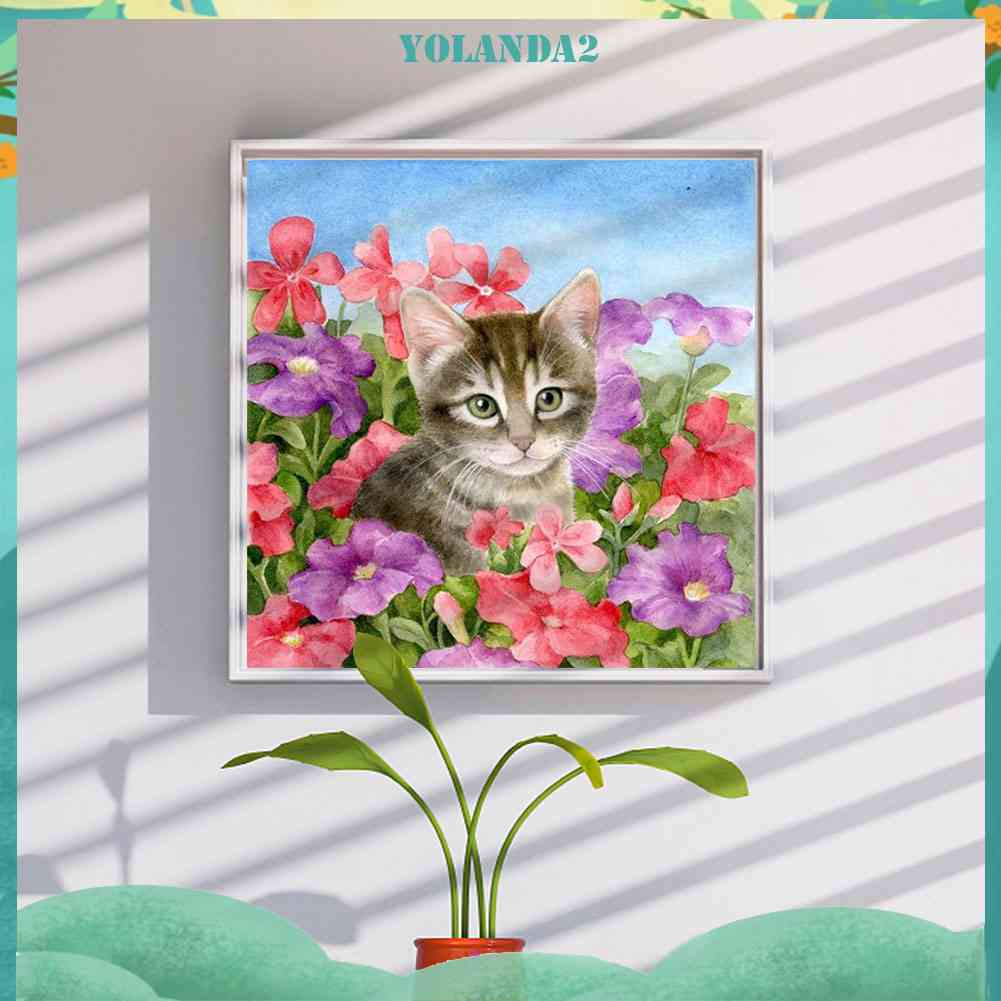 Tranh Đính Đá Kim Cương Toàn Bộ 5D DIY Hình Vẽ Mèo Floriferous