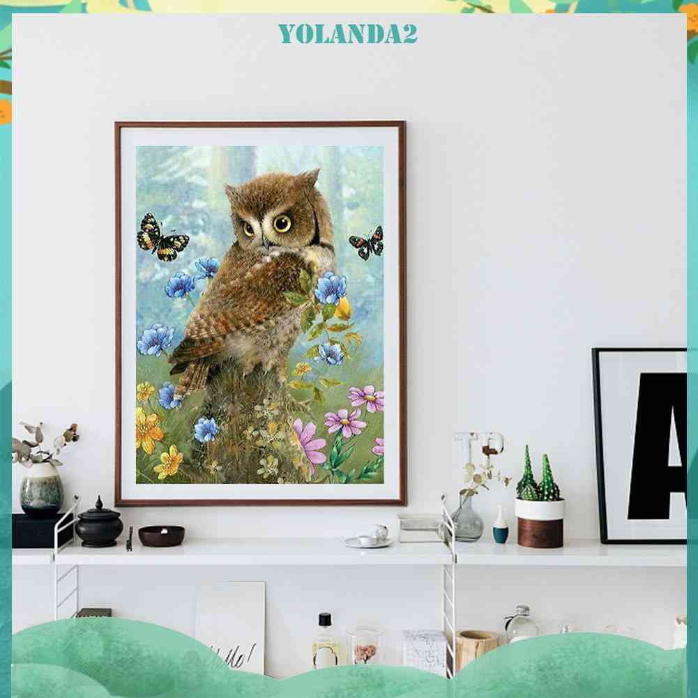 Tranh Đính Đá Kim Cương Toàn Bộ 5D DIY Hình Vẽ Con Cú Và Bướm