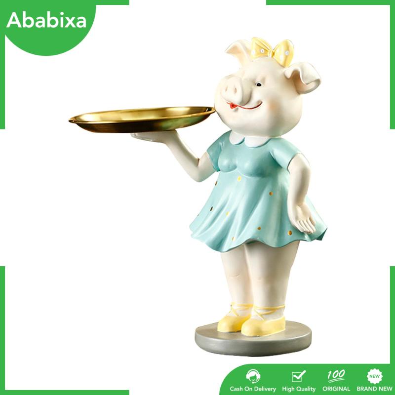 [Ababixa] Tượng Heo Con Kèm Khay Đựng Chìa Khóa Và Khay Điêu Khắc Nghệ Thuật Để Bàn Phòng Khách Nhà Hàng