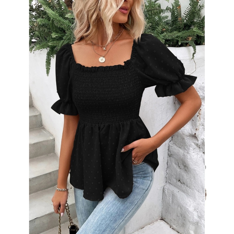 Xiangbao Áo Sơ Mi Cổ Vuông Viền Bèo Nhún Thời Trang Mùa Hè Cho Nữ