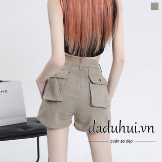 Daduhui New American Ins Khaki Large Pocket Overalls WOMEN'S High Waist Niche Shorts Large Size Hot Pants