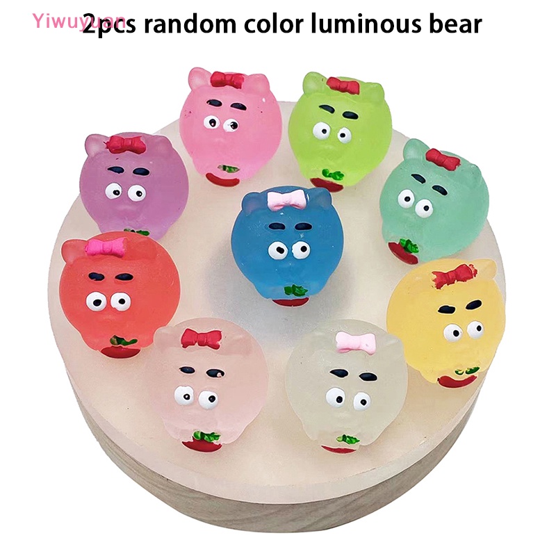 Bộ 2 Chú Gấu Dạ Quang Mini Bằng Nhựa Resin Dễ Thương Trang Trí Vườn Nhà Mới