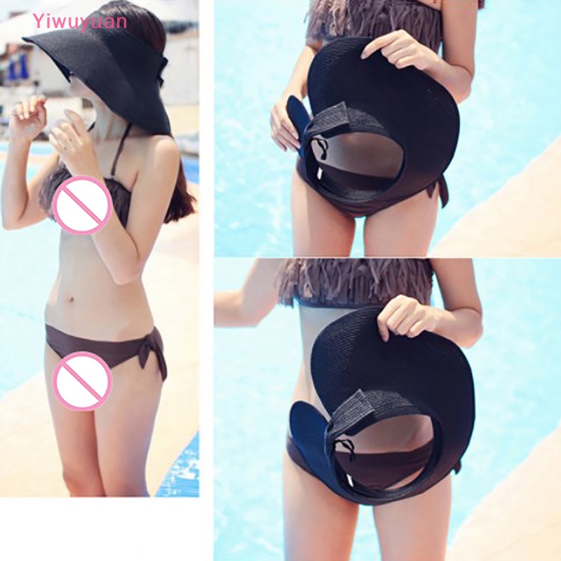 < Yiwuyuan > Mũ Rơm Rộng Vành Chống Nắng Đi Biển Mùa Hè Có Thể Cuộn Lên Dây Bện Cho Nữ