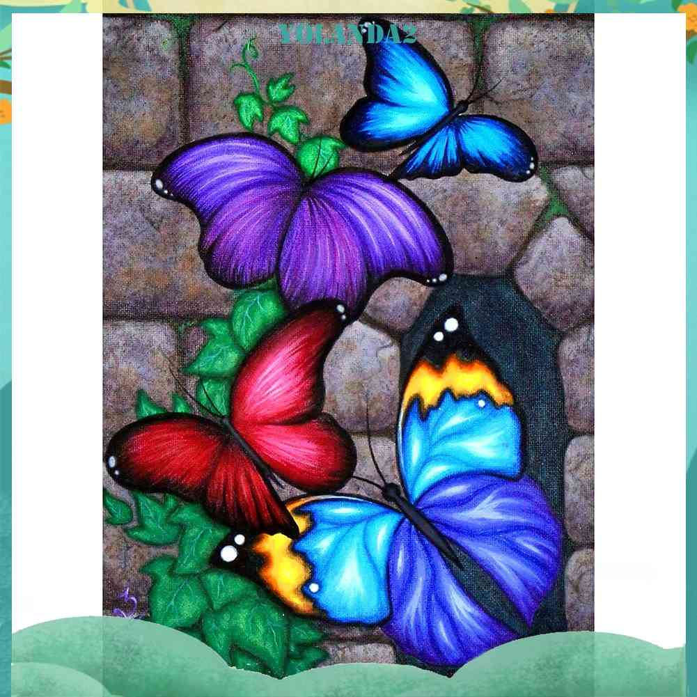 Tranh Thêu Trang Trí Thủ Công 5D Hình Bướm Đầy Màu Sắc (Mũi Thêu Hình X