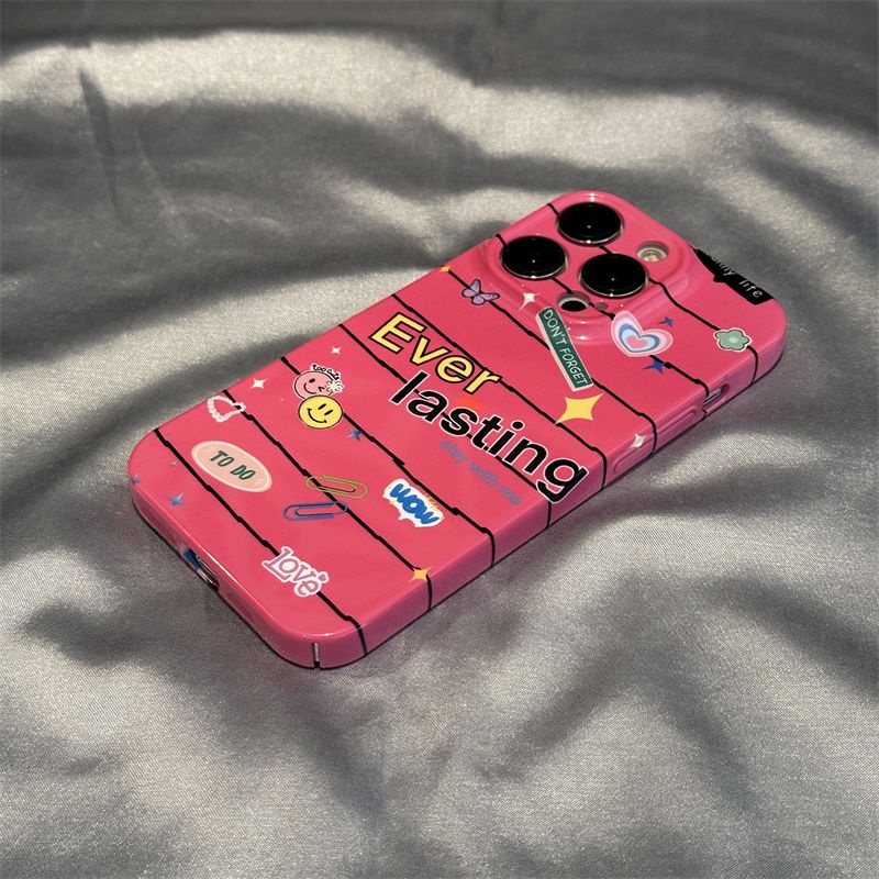 Ốp Điện Thoại Cứng In Chữ Tiếng Anh &amp; Mặt Cười Màu Đỏ Hồng Độc Đáo Thời Trang Cho Iphone 13 14pro max 7812iphone13