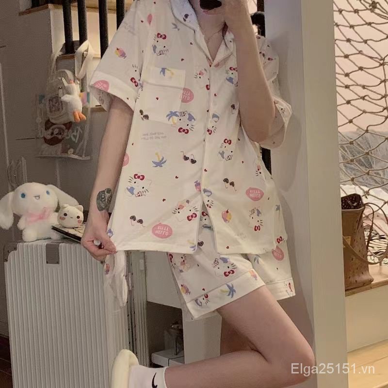 Bộ Đồ Ngủ Ngắn Tay Họa Tiết Hello Kitty Đáng Yêu Thời Trang Mùa Hè Nhật Bản
