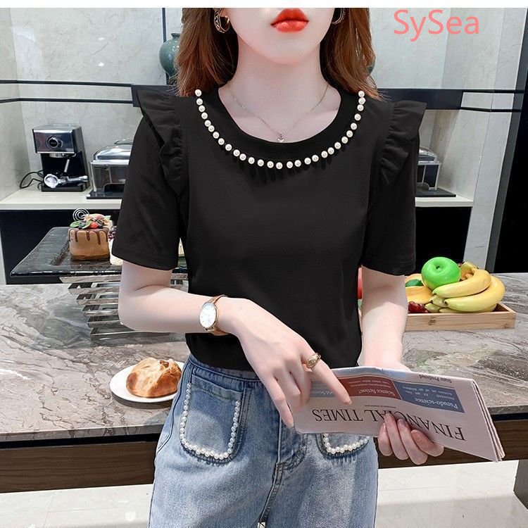 Áo Kiểu Cổ Tròn Phối Ren Bèo Thời Trang Mùa Hè Cho Nữ