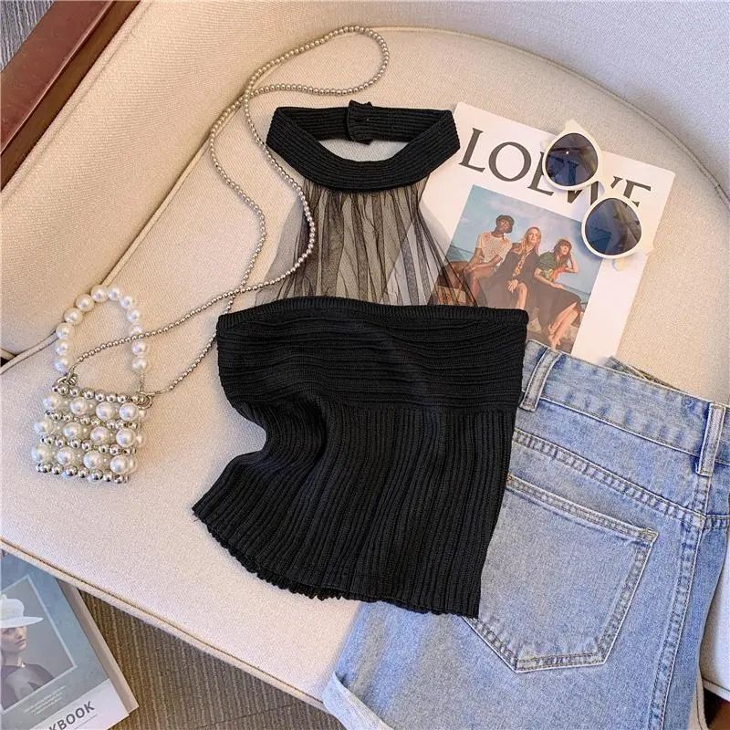 Áo Hai Dây Ngắn Mỏng Phối Lưới Thời Trang Mùa Hè Cho Nữ